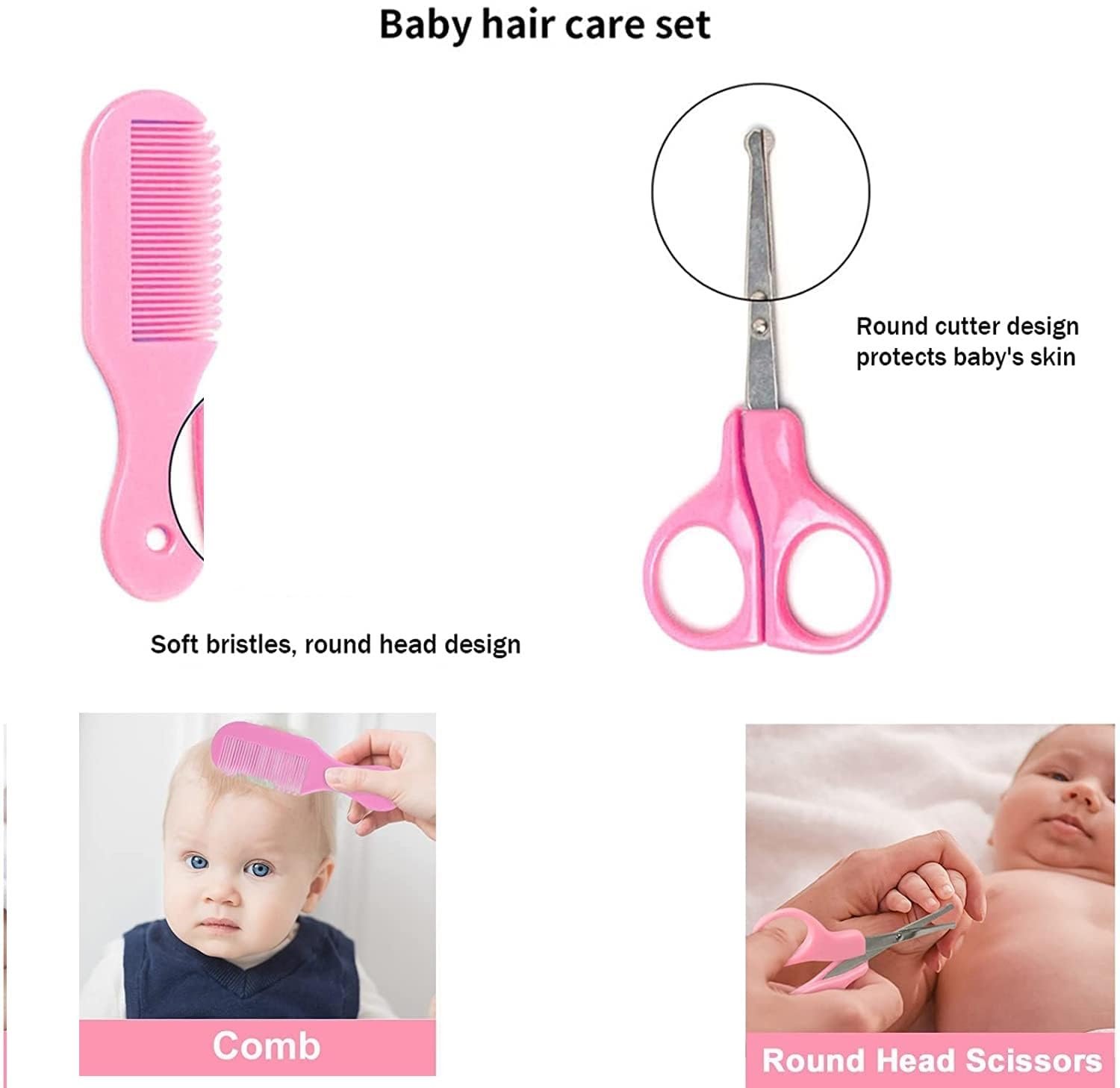 utsub New Born Grooming kit,Gift Set, Healthcare, Baby Care Baby Finger Teeth Brush Comb Set with Soft Toy Rattle Hair Care Products for Babies & Infants 0-12 Months (Pack of 9, Pink)