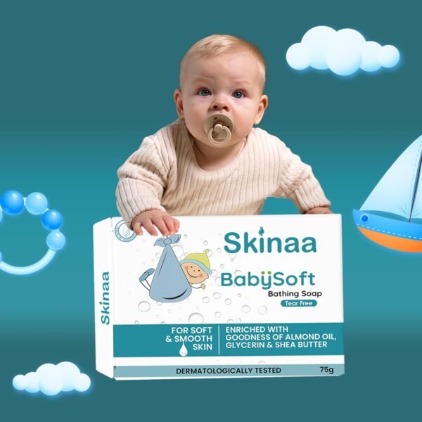 SKINAA Babysoft Gentle Cleansing Bathing Soap/Bar, Tear Free Pack of 3, 75g | Enriched with Goodness of Almond Oil, Glycerin & Shea Butter, for Soft, Smooth Skin, for New Born & Infant Unisex Babies
