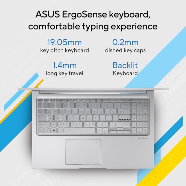 ASUS Vivobook 15 (2023), Intel Core i5-1335U 13th Gen, 15.6" (39.62 cms) FHD, Thin and Light Laptop (8GB RAM /512GB SSD/Intel Iris Xᵉ/Windows 11/Office 2021/Fingerprint/Silver/1.7 kg), X1504VA-NJ524WS