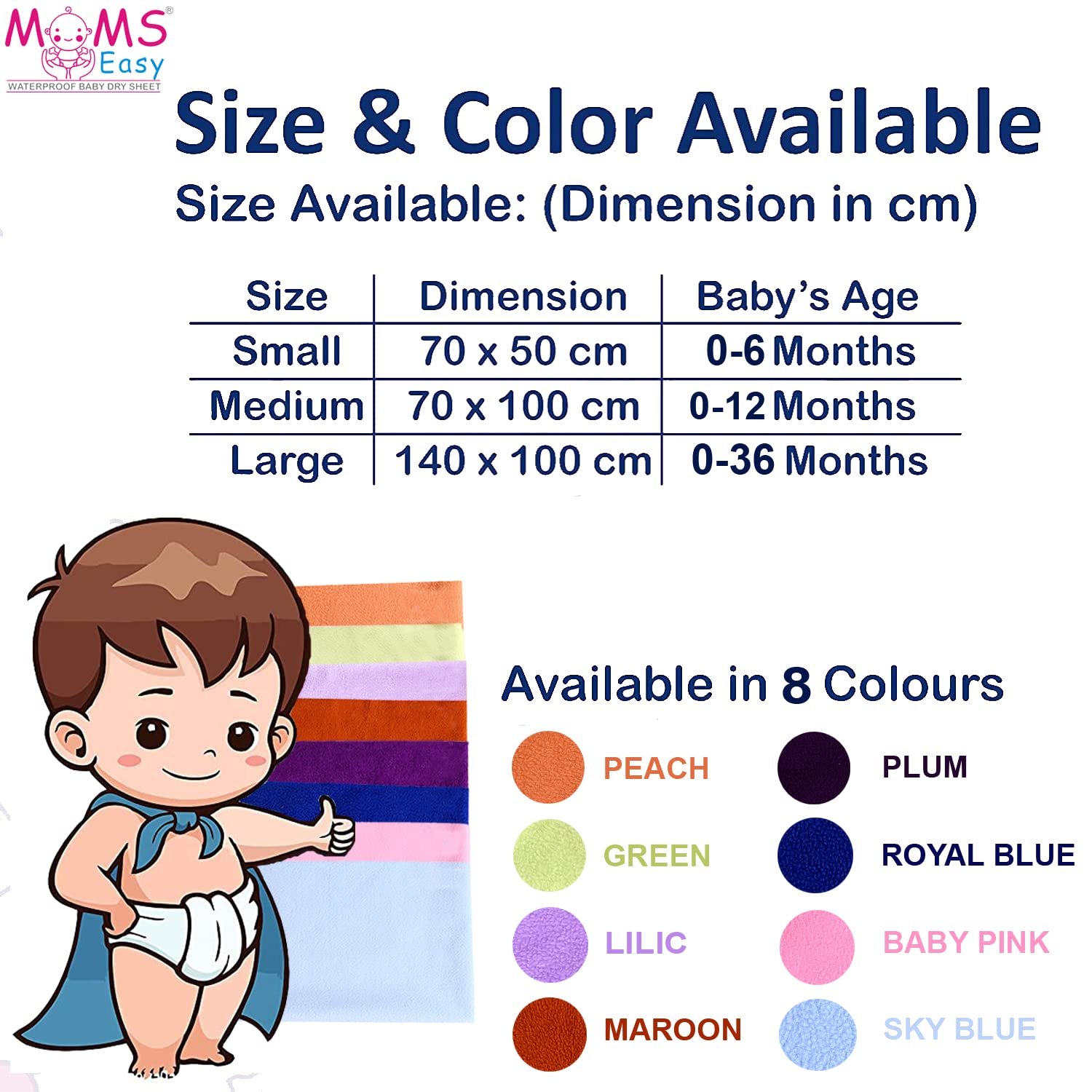 MOMSEASY® New Born Baby Bed Protector for Babies, Bed Sheet for Baby Urine, Bedding Sheet for New Born Baby and Baby Care Product Combo(P.Lum, Pink) (Small, 70x50 cm)
