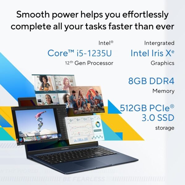 ASUS Vivobook 15, Intel Core i5-1235U 12th Gen, 15.6" (39.62 cm) FHD, Thin and Light Laptop (16GB RAM/512GB SSD/Win11//Backlit Keyboard/Blue/1.7 kg), X1504ZA-NJ541WS
