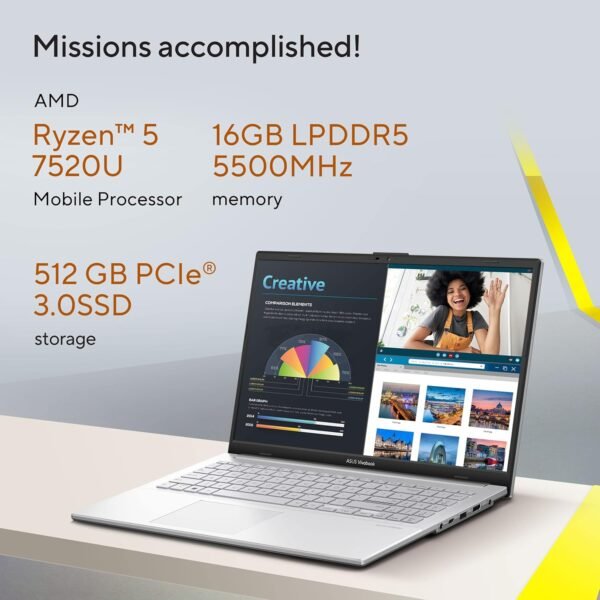ASUS Vivobook Go 15 (2023), AMD Ryzen 5 7520U, 15.6" (39.62 cm) FHD, Thin and Light Laptop (16GB/512