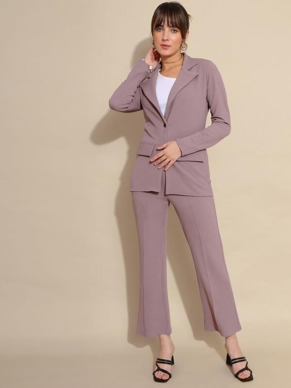Selvia Co-ord Set for Women|Collared Neck Co-ord Set for Women| Blazer and Trouser|Solid Co-ord Set|Coat and Pant|2 Piece|Formal Co-ord Set for Women| Lycra Co-ord Set