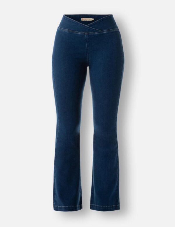 INKD Women's Flared Pull-on Jeans - Mid-Rise| Enzyme Wash and Slant Waistband