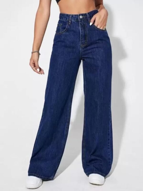 Glossia Fashion High Waist Straight Fit Jeans for Women Cotton Lycra Stretchable Wide Leg Denim (WJ21-1205-$)