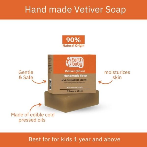 Earthbaby Natural Handmade Bath Soap Combo of 3 (Milk & Sandal, Neem & Aloevera, Vetiver Khus Each 1)