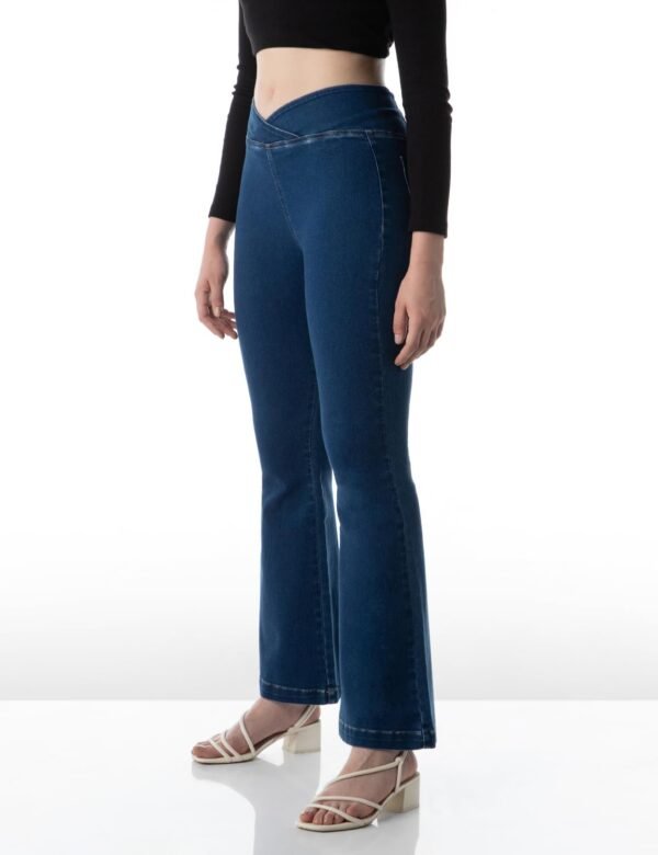 INKD Women's Flared Pull-on Jeans - Mid-Rise| Enzyme Wash and Slant Waistband