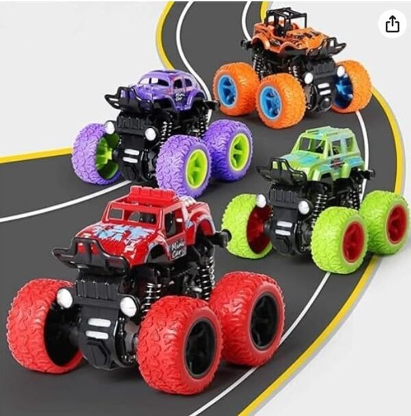 FunGateToys® Monster Truck Friction Powered Cars Toys - Big Size, 360 Degree Stunt 4wd Cars Push go Truck for Toddlers Baby Kids Gift | BIS Approved |Multi-Colour (Pack of 2 Car)