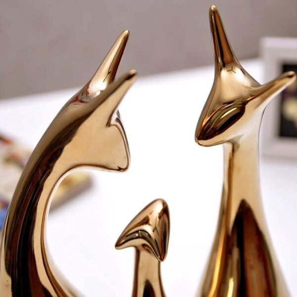 LIFEHAXTORE® Home Decor Lucky Deer Statue Family Piano Finish Ceramic Figures - (Set of 3, Golden Set)