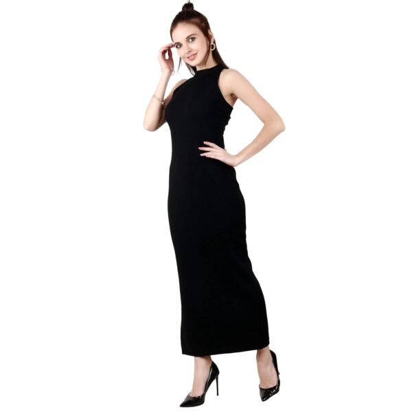 POPWINGS Casual Solid Long Bodycon Dress for Women || Long Halter-Neck Bodycon Dress for Women || Sleeveless Summer Western Dress for Women