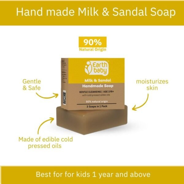 Earthbaby Natural Handmade Bath Soap Combo of 3 (Milk & Sandal, Neem & Aloevera, Vetiver Khus Each 1)
