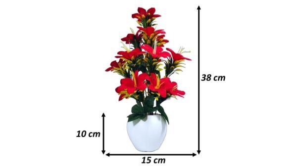 Flora Planet Plastic Artificial Plants For Home Decor & Office Decoration 1 Big Size Artificial Flowers Pot With Vase, Artificial Flowers For Decoration (40Cm Height), Red