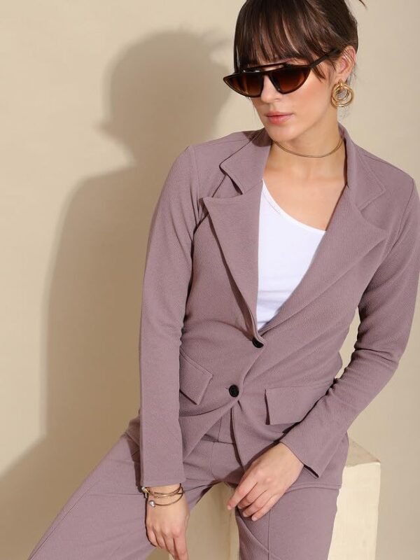 Selvia Co-ord Set for Women|Collared Neck Co-ord Set for Women| Blazer and Trouser|Solid Co-ord Set|Coat and Pant|2 Piece|Formal Co-ord Set for Women| Lycra Co-ord Set