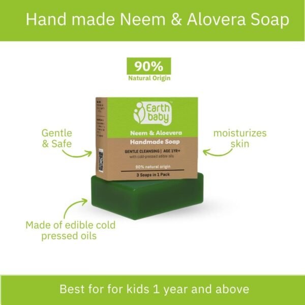 Earthbaby Natural Handmade Bath Soap Combo of 3 (Milk & Sandal, Neem & Aloevera, Vetiver Khus Each 1)