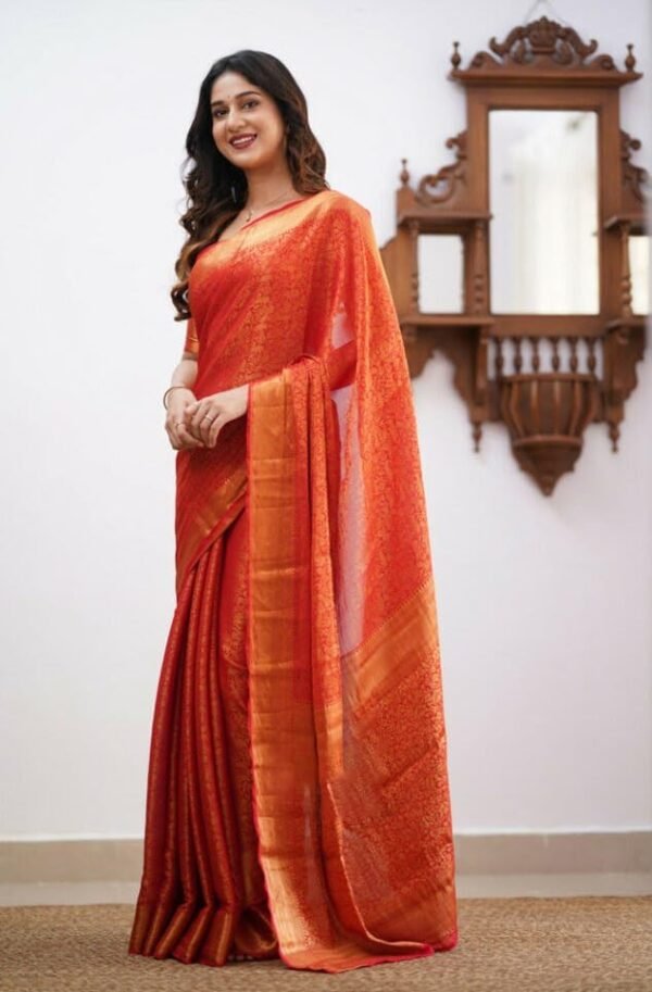 Flosive Women's Kanjivaram Silk Saree With Handloom Weaving Work With Blouse