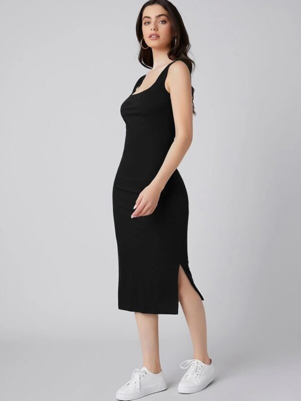 Bollyclues Women's Black One Piece Dresses |Knee-Length Dress | Bodycon Western Dress for Women| Midi Short Dress