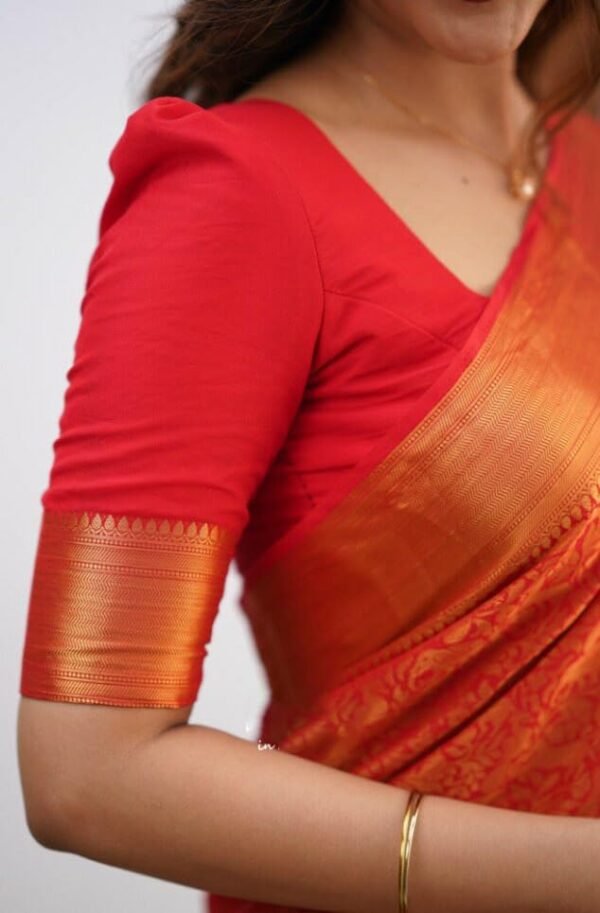 Flosive Women's Kanjivaram Silk Saree With Handloom Weaving Work With Blouse