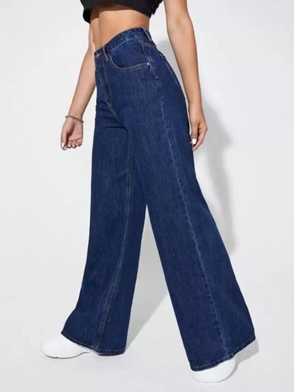 Glossia Fashion High Waist Straight Fit Jeans for Women Cotton Lycra Stretchable Wide Leg Denim (WJ21-1205-$)