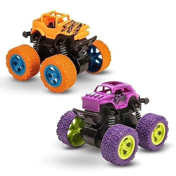 FunGateToys® Monster Truck Friction Powered Cars Toys - Big Size, 360 Degree Stunt 4wd Cars Push go Truck for Toddlers Baby Kids Gift | BIS Approved |Multi-Colour (Pack of 2 Car)
