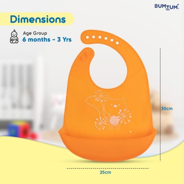 BUMTUM Baby Siliconebibs | Baby Bib for Feeding & Weaning Babies & Toddlers | Waterproof, Washable & Reusable|Non Messy Easy Cleaning, Adjustable Neckline with Buttons(Orange)