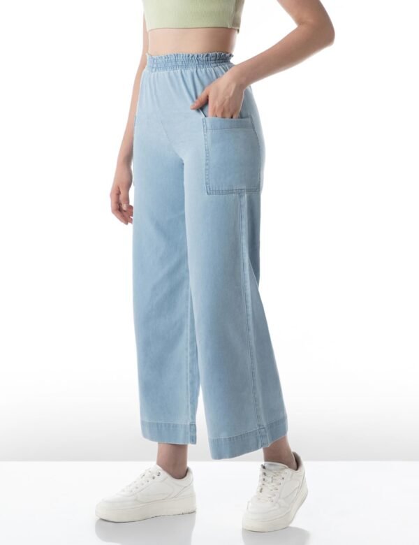 INKD Women's Wide Leg Jeans - High-Rise |100% Cotton| Enzyme Wash | Elasticated Waistband