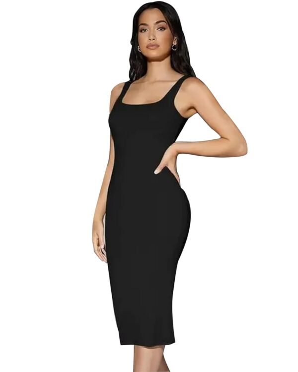 Style cruw Sleeveless Bodycon Party Dress for Women |Square Neck High Waist Rib Knit Tank Long Dress Stylish Outfit