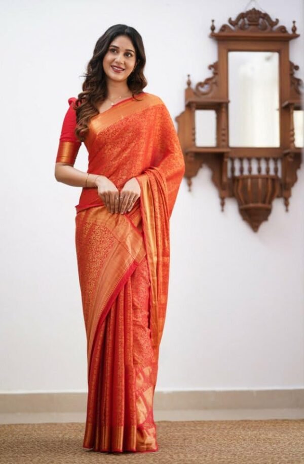 Flosive Women's Kanjivaram Silk Saree With Handloom Weaving Work With Blouse
