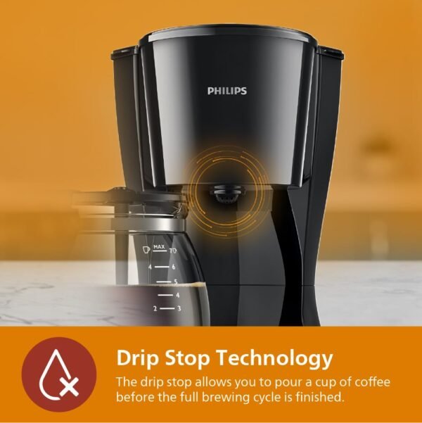 PHILIPS Drip Coffee Maker HD7432/20, 0.6 L, Ideal for 2-7 cups, 750W, Black, Medium