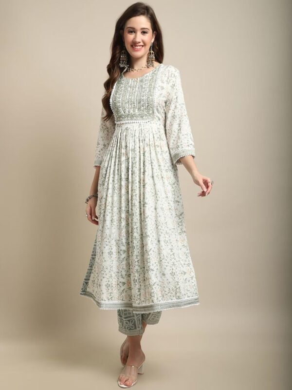 Amayra Women's Rayon Nayra Cut Embroidered Kurta Pant With Dupatta Set