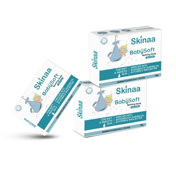 SKINAA Babysoft Gentle Cleansing Bathing Soap/Bar, Tear Free Pack of 3, 75g | Enriched with Goodness of Almond Oil, Glycerin & Shea Butter, for Soft, Smooth Skin, for New Born & Infant Unisex Babies
