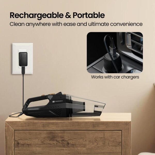 Portronics Mopcop Rechargeable Handheld Vacuum Cleaner for Home & Car, Washable HEPA Filter, Multi-Function Nozzles, Deep Cleaning, Cordless, Dry Vacuum, for Home Appliances (Black)