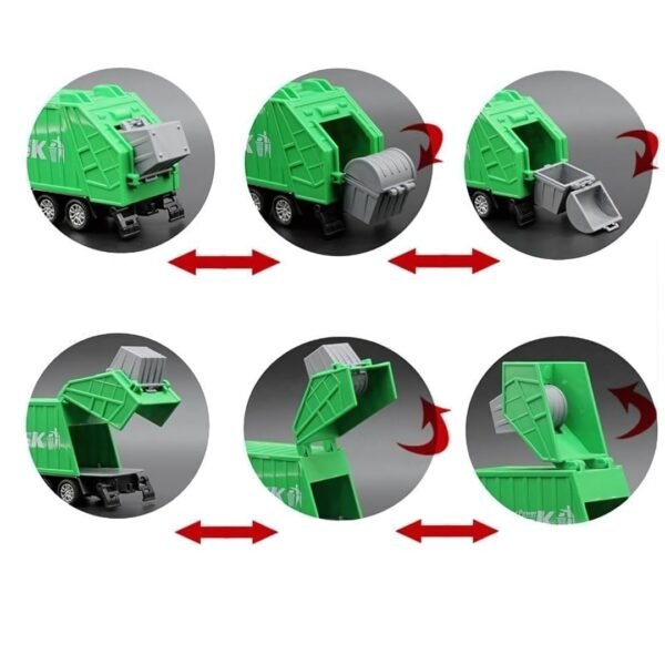 PLUSPOINT Die Cast Metal Garbage Truck Pull Back Action City Service Waste Management Truck with Trash Bin Recycling Garbage Sanitation Truck Toys for Kids Boys (Garbage Van)