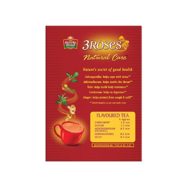 Brooke Bond 3 Roses, Natural Care Flavoured Tea, 250 Grams - Ginger, Powder