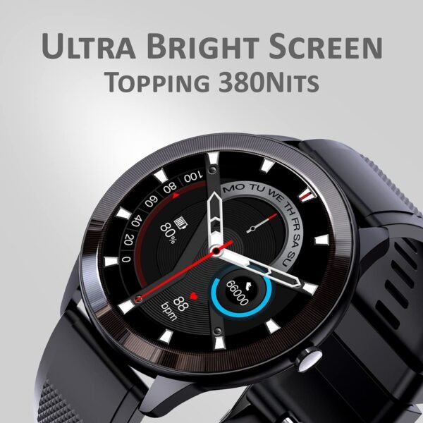 Maxima Max Pro X4 Smartwatch with SpO2, Up to 15 Day Battery life,1.3” Round Full-touch Display with Ultra Bright Screen of 380 Nits, 10+ Sports Mode, Continuous Heart Rate Monitoring(Black Silicone)