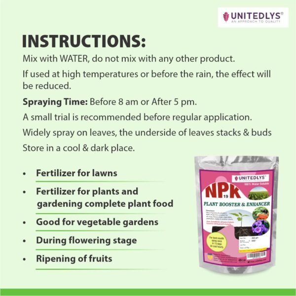 Unitedlys Npk 19 Fertilizer Powder For Plants 380Gms With Seeds Including Dhaniya, Palak & Methi | Plant Food For Maximum Growth Boost & Production | Ideal For Home, Garden & Outdoor Plant Care