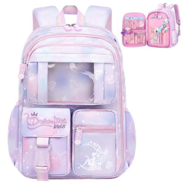 PALAY® School Backpacks for Girls Stylish School Bags for Girls Kids 7-12 Years Old Cartoon Water Resistant Backpack Durable Burden Relief School Bag Children's Day Birthday Gift for Girls