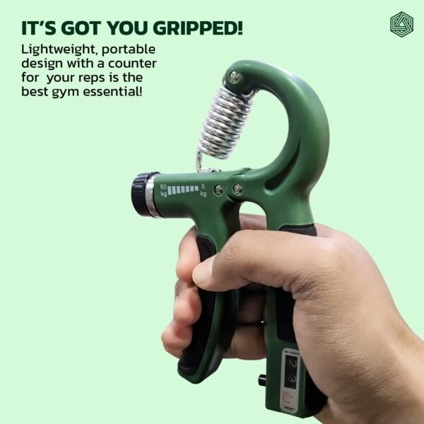 Boldfit Adjustable Hand Grip Strengthener, Hand Gripper With Counter for Men & Women for Gym Workout Hand Exercise Equipment for Forearm Exercise, Finger Exercise Power Gripper - Army Green - 60kg