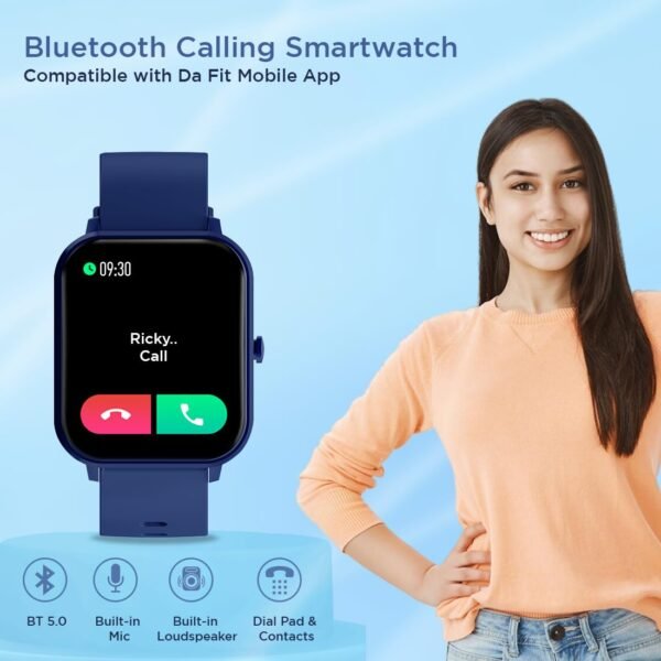 pTron Force X11 Bluetooth Calling Smartwatch with 1.7" Full Touch Color Display, Real 24/7 Heart Rate Tracking, Multiple Watch Faces, 7Days Runtime, Health/Fitness Trackers & IP68 Waterproof (Blue)