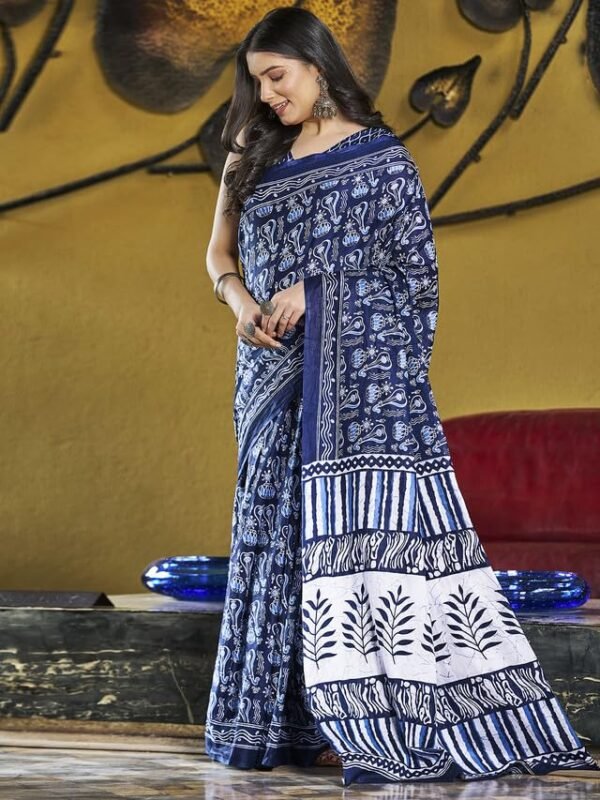 Satrani Women's Cotton Printed & Ready To Wear Saree with Unstitched Blouse Piece