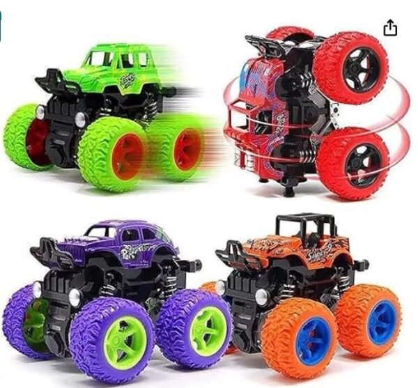 FunGateToys® Monster Truck Friction Powered Cars Toys - Big Size, 360 Degree Stunt 4wd Cars Push go Truck for Toddlers Baby Kids Gift | BIS Approved |Multi-Colour (Pack of 2 Car)