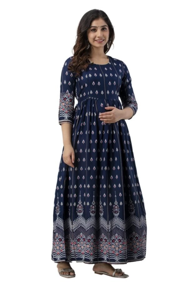 Devek Women's Rayon Anarkali Maternity Dress Pregnancy Dress Easy Brest Feeding Dress with Both Side 9 inch Zipper