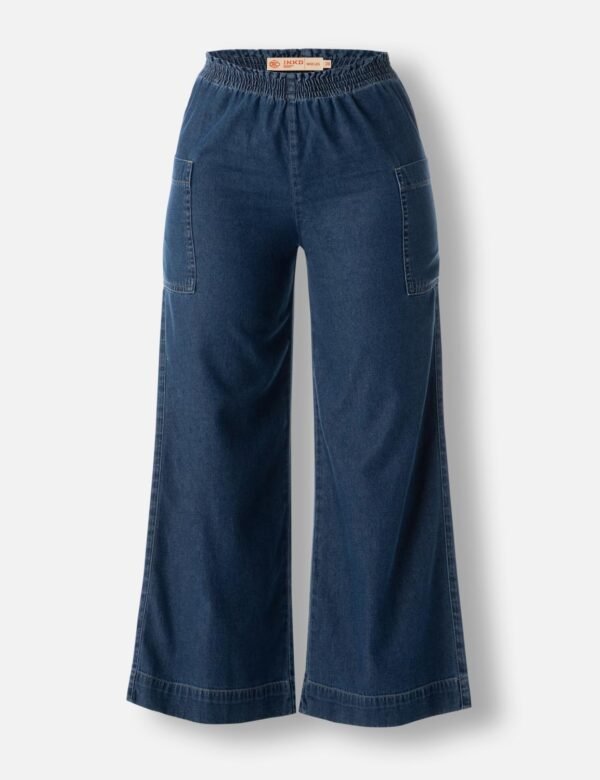 INKD Women's Wide Leg Jeans - High-Rise |100% Cotton| Enzyme Wash | Elasticated Waistband