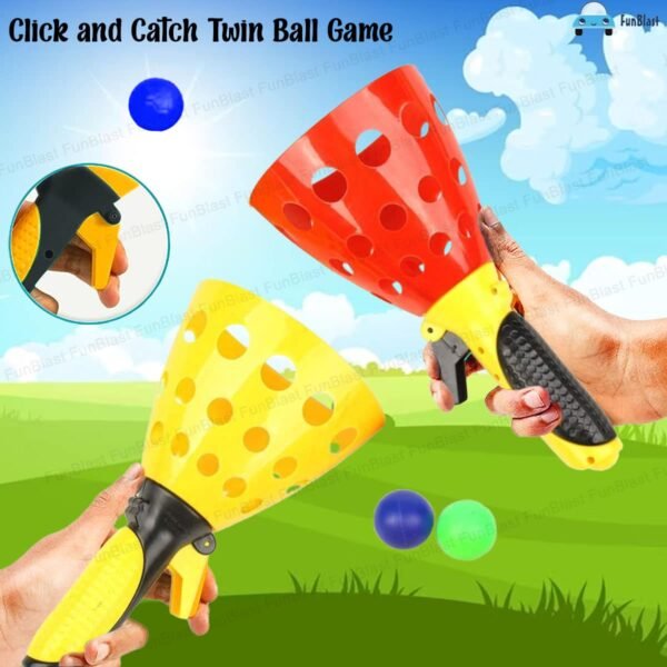 FunBlast Click and Catch Twin Ball Game Indoor Outdoor Toy Set, Pop & Catch Ball Play Fun Boys & Girls (Color May Vary)
