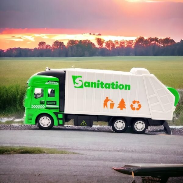 PLUSPOINT Die Cast Metal Garbage Truck Pull Back Action City Service Waste Management Truck with Trash Bin Recycling Garbage Sanitation Truck Toys for Kids Boys (Garbage Van)