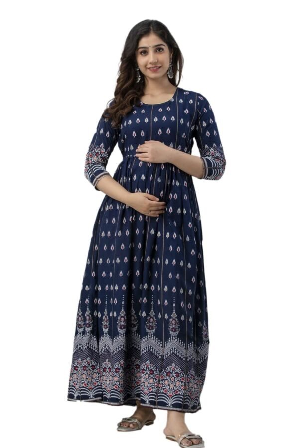 Devek Women's Rayon Anarkali Maternity Dress Pregnancy Dress Easy Brest Feeding Dress with Both Side 9 inch Zipper