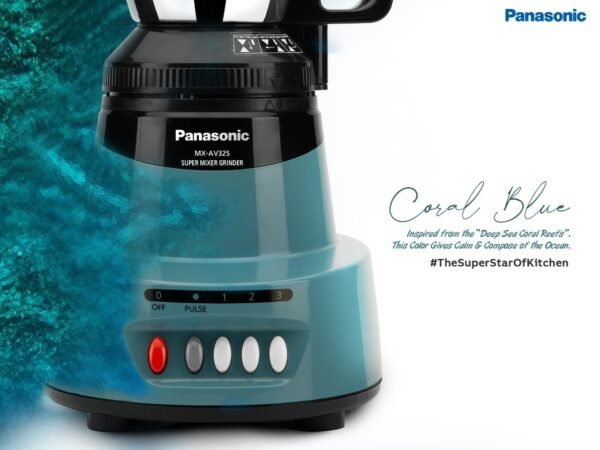 Panasonic 1500W Mixer Grinder with 3 Stainless Steel Jars set, (Coral Blue) MX-AV325 | Elements Series With SS304 Grade Stainless Steel Blade