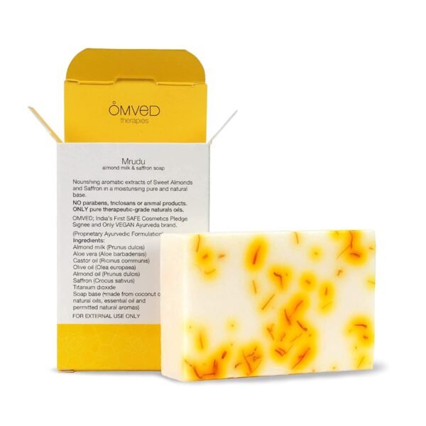 Omved MRUDU Almond Milk and Saffron Ayurvedic Baby Soap - Natural, Vegan and Chemical Free - 100g