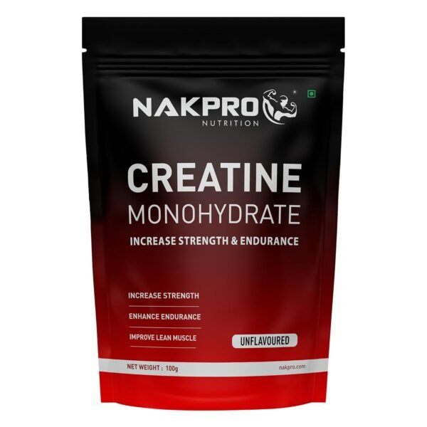 NAKPRO MICRONIZED CREATINE MONOHYDRATE| Increases Strength, Reduces Fatigue & Boosts Muscle Growth | Pure Creatine Powder for Men, Women & Athletes (100g, Unflavoured)