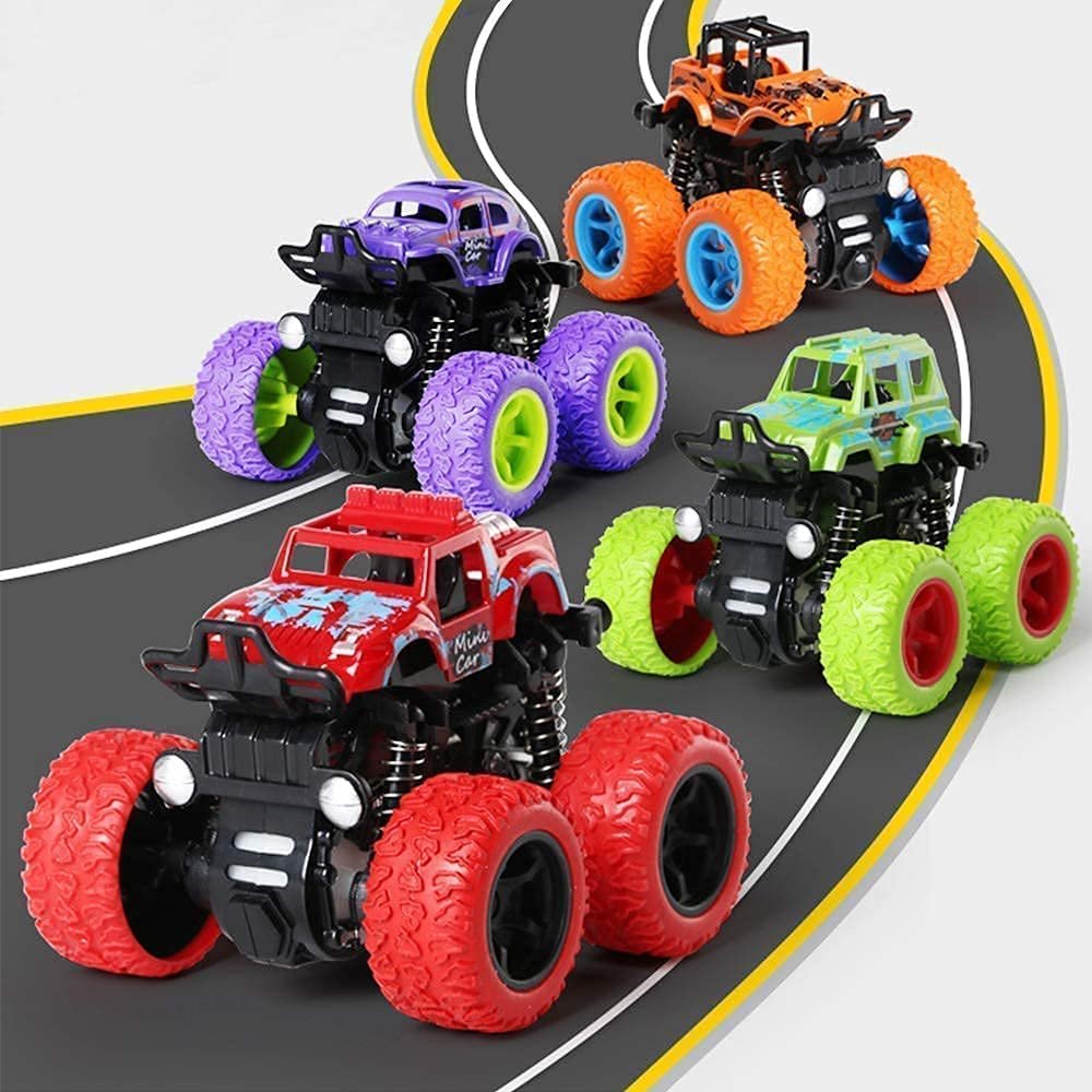 Umadiya ABS Branded 4Wd Big Size Monster Truck Friction Powered Cars Toys, 360 Degree Stunt 4Wd Cars Push Go Truck For Toddlers Kids Gift (Multi-Color) (Monster Set Of 2)