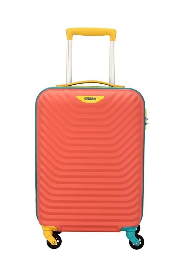 American Tourister Trolley Bag for Travel|Splash 55 Cms Polycarbonate Hardsided Small Cabin Luggage Bag|Speed_Wheel 8 Wheel Suitcase for Travel|Trolley Bag for Travelling, Coral/Teal